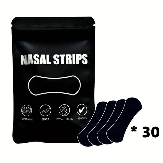 30pcs Black Nasal Strips for Sports & Sleep - Breathable, Hypoallergenic,Snore Prevention