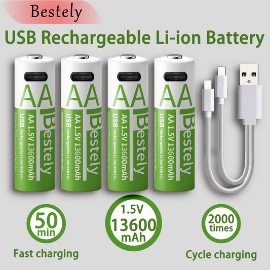 Latest Rechargeable 1.5V AA 13600mAh USB Lithium Battery , Fast Charging Li-ion AA Battery